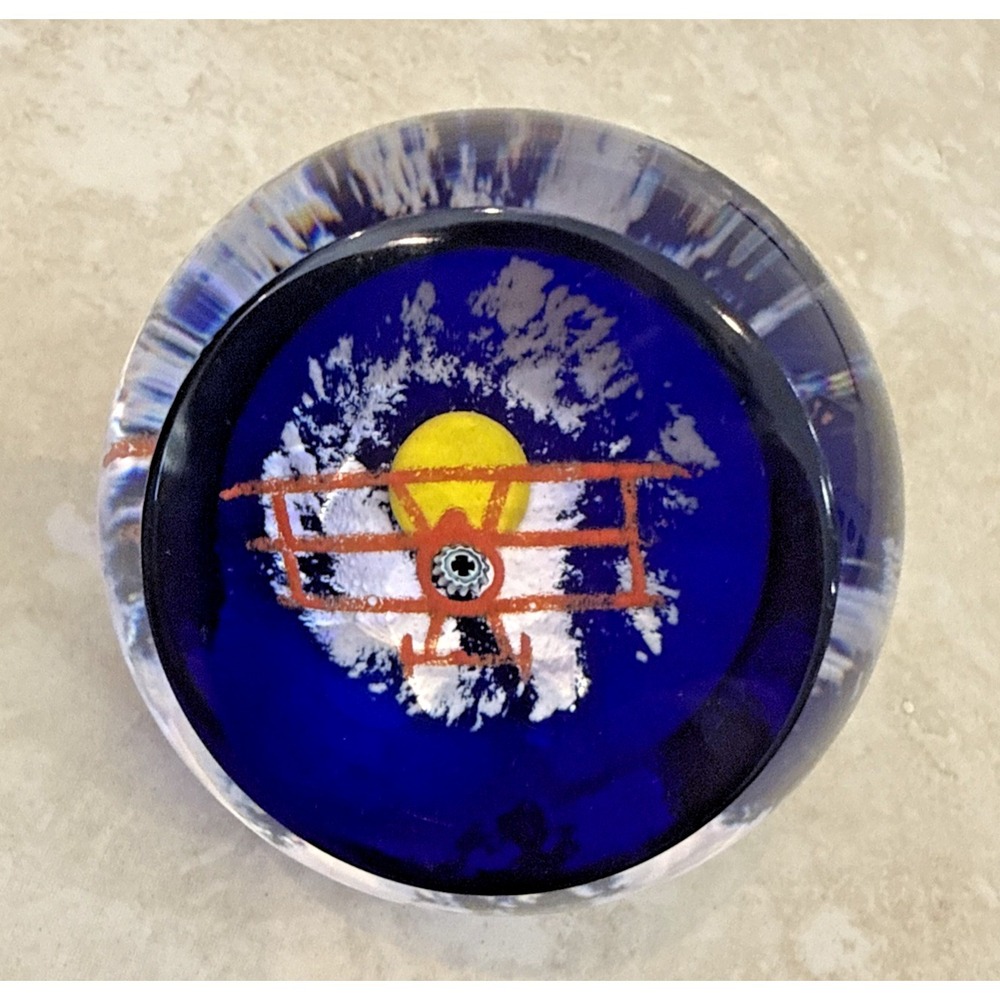 Caithness‎ Red Barron Plane 280/500 Glass Paperweight Cobalt Blue Scotland Art